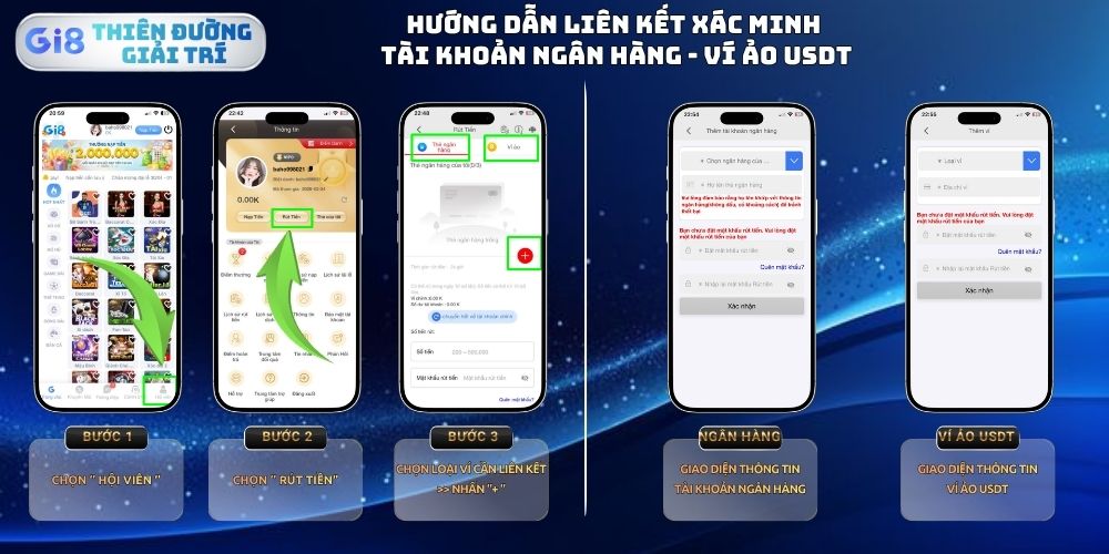 Hướng dẫn liên kế tài khoản rút tiền Gi8