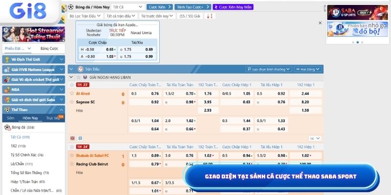 Giao diện sảnh saba sport